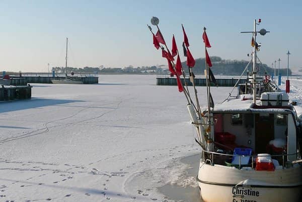 Eis im Hafen auf Rügen